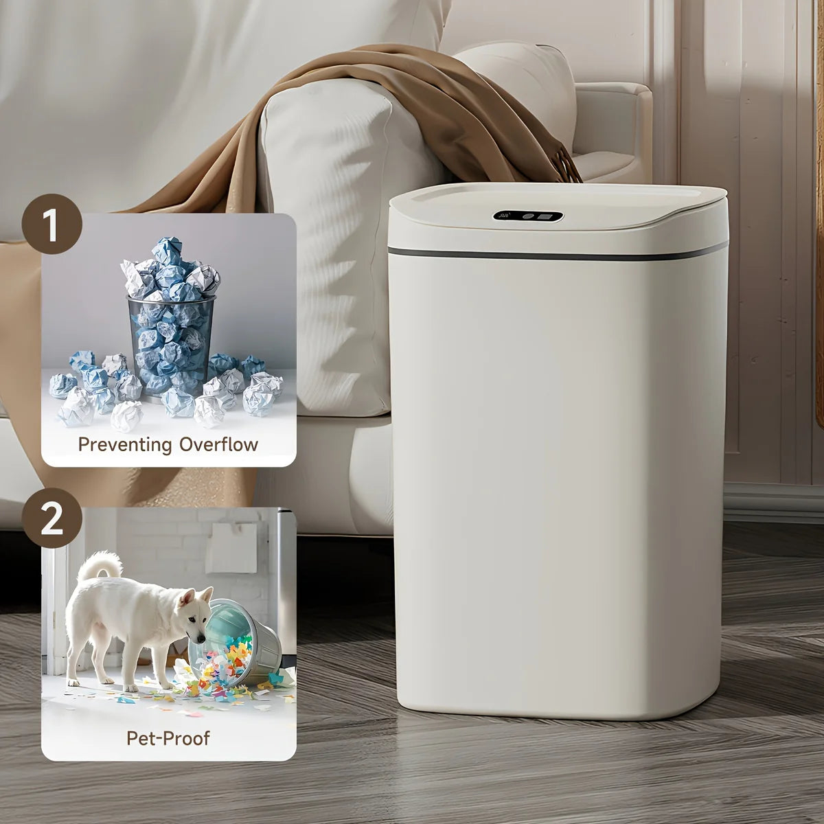 [Smart Sensor] Quiet Close Trash Can with Odor Control, IPX5 Waterproof Touchless Garbage Bin for Bathroom, Kitchen & Office, 3.17/3.7/4.23 Gal Capacity Options, Battery Powered (AA) - Modern & Sleek