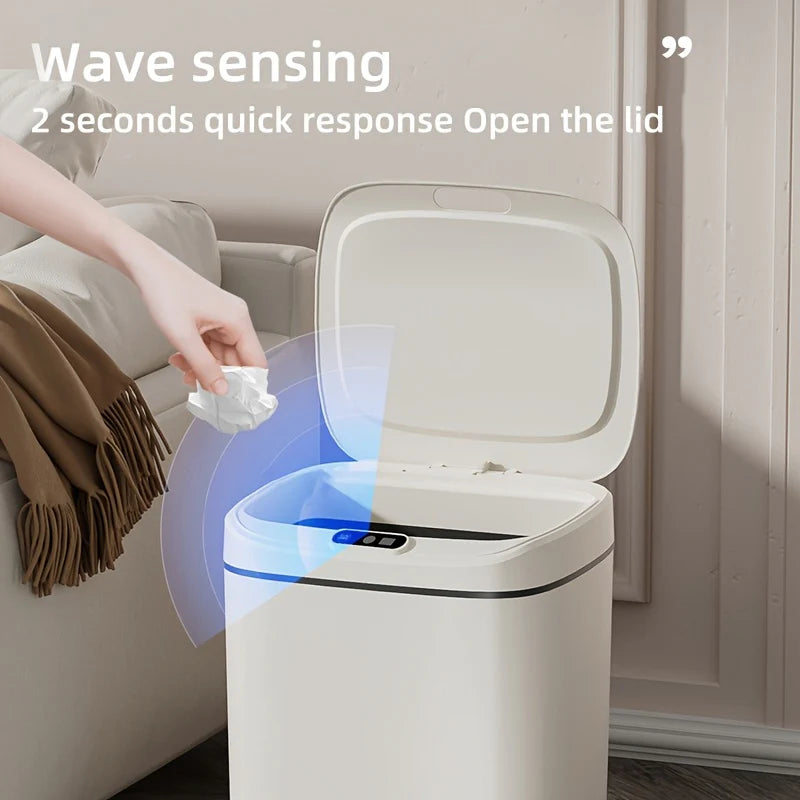 [Smart Sensor] Quiet Close Trash Can with Odor Control, IPX5 Waterproof Touchless Garbage Bin for Bathroom, Kitchen & Office, 3.17/3.7/4.23 Gal Capacity Options, Battery Powered (AA) - Modern & Sleek