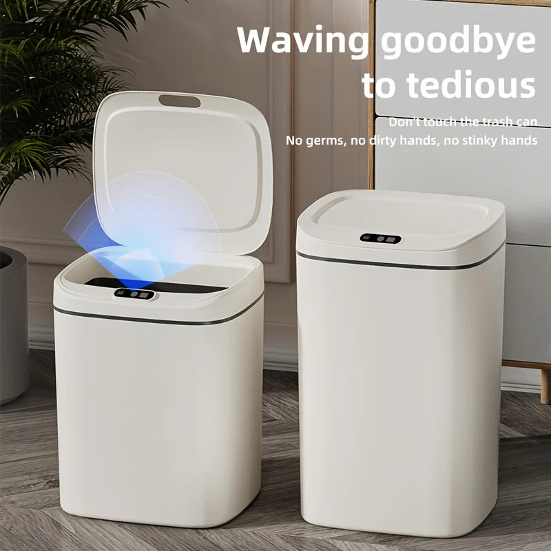 [Smart Sensor] Quiet Close Trash Can with Odor Control, IPX5 Waterproof Touchless Garbage Bin for Bathroom, Kitchen & Office, 3.17/3.7/4.23 Gal Capacity Options, Battery Powered (AA) - Modern & Sleek