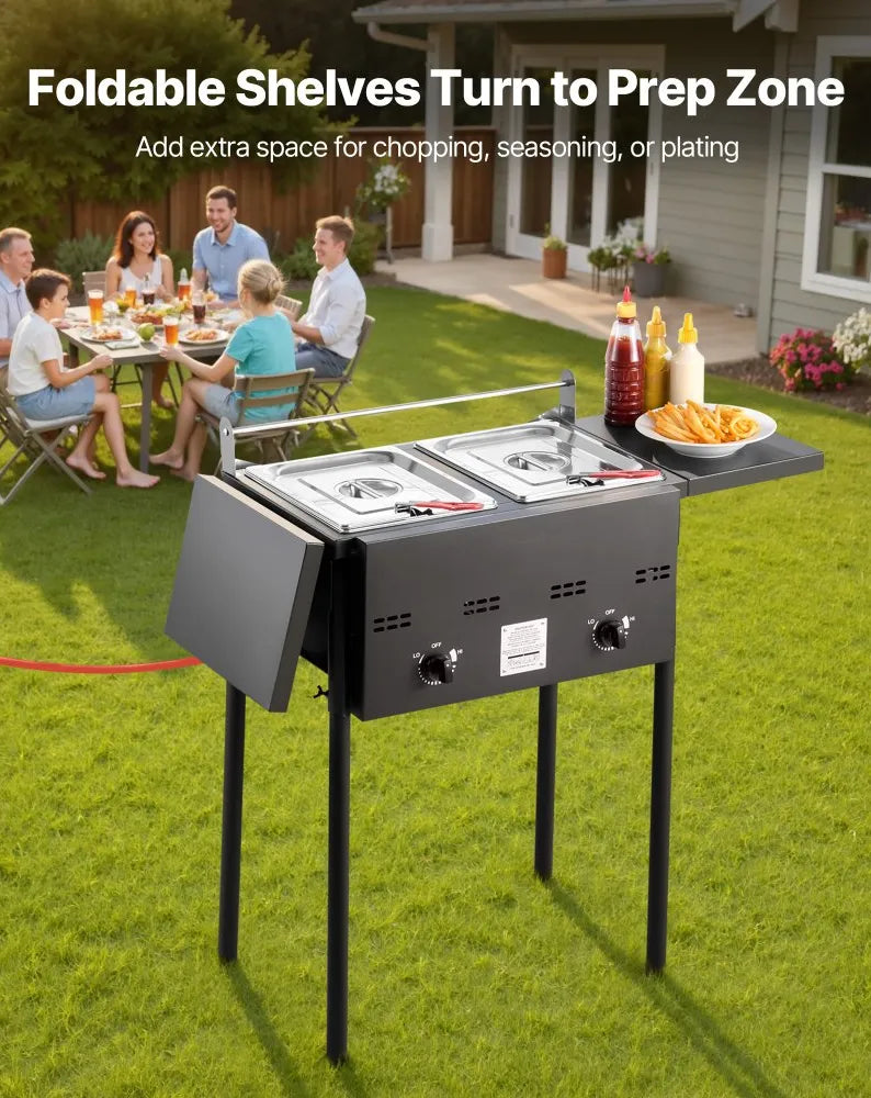 ⚡️Factory wholesale promotion 80% OFF⚡️ Outdoor Propane Deep Fryer, Dual-Tank 8QTx2 Commercial Fryer, Stainless Steel Cooker with Foldable Platform
