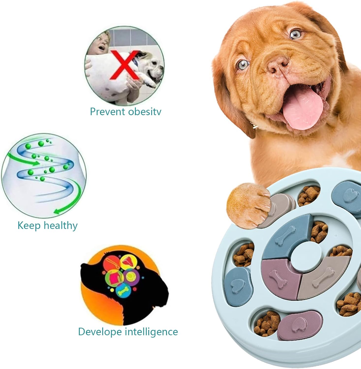 Puzzle per cani, giocattoli alimentari per cani per l'allenamento del QI e l'arricchimento mentale, puzzle con premietti per cani (blu)