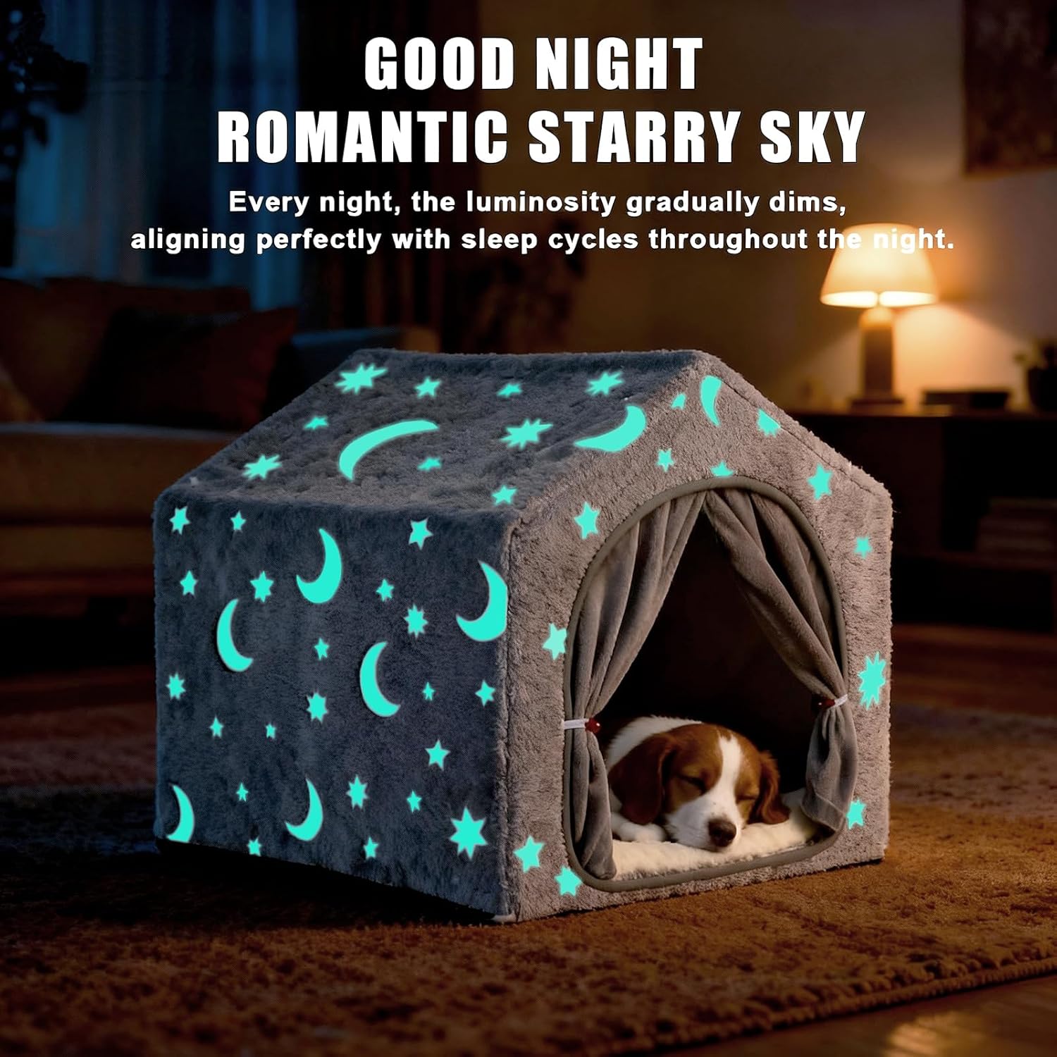 Cuccia per cani da interno, tenda luminosa a forma di stella con struttura, cuccia lavabile, adatta a cani di piccola e media taglia (8-18 kg).