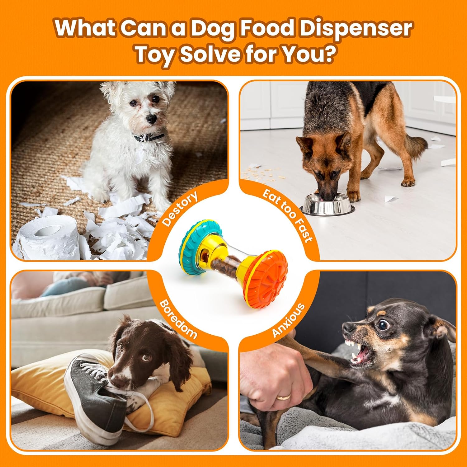 Giochi interattivi per cani, puzzle per combattere la noia, giochi di arricchimento ambientale per tenere occupati i cani, distributore di snack a lenta erogazione.