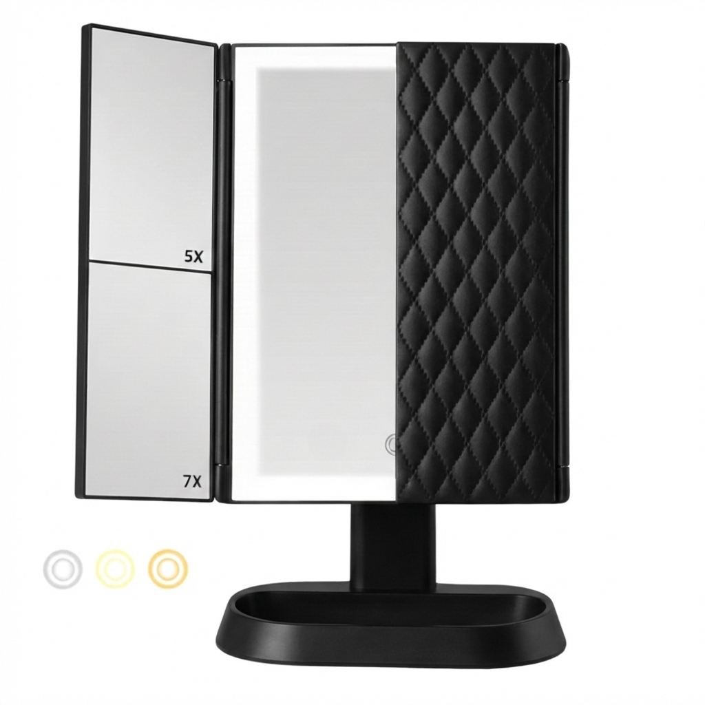 Trifold LED Makeup Mirror