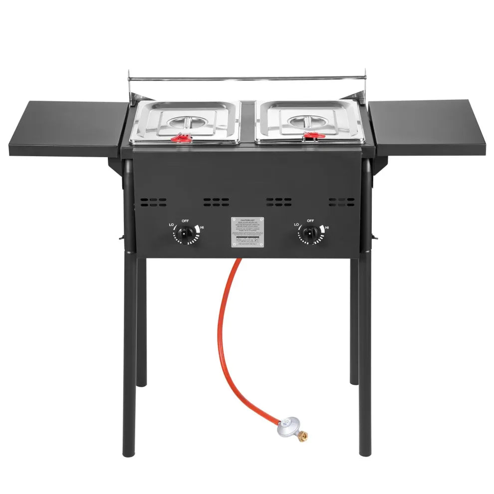 ⚡️Factory wholesale promotion 80% OFF⚡️ Outdoor Propane Deep Fryer, Dual-Tank 8QTx2 Commercial Fryer, Stainless Steel Cooker with Foldable Platform